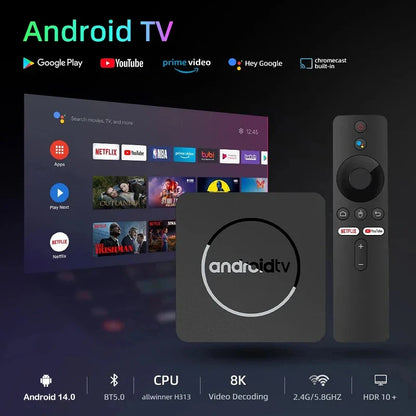 Q10 Android 14 TV Box – Allwinner H313 8K Media Player with 64GB/128GB ROM, Dual WiFi 2.4G&5G, Voice Control Set-Top Box
