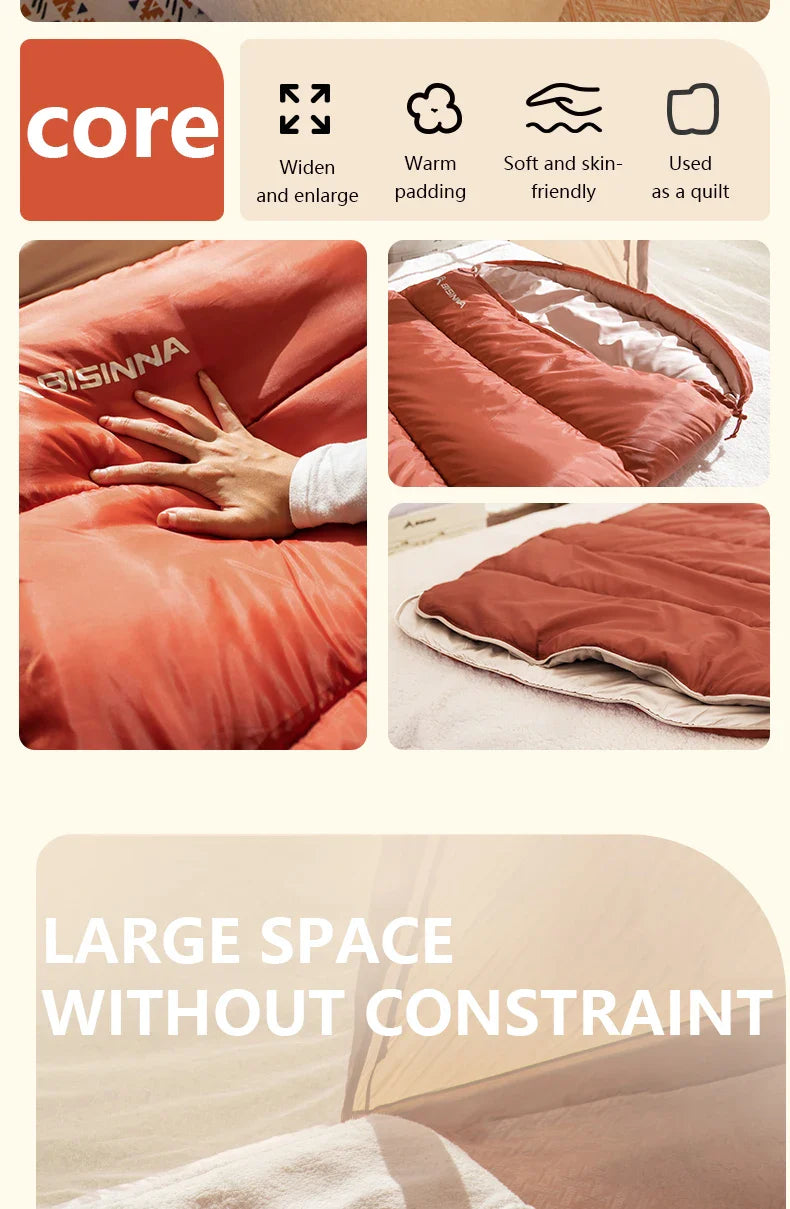 BISINNA Large 3-Season Camping Sleeping Bag – Lightweight, Extra Wide & Long for Adults | Hiking, Fishing, Outdoor Rest
