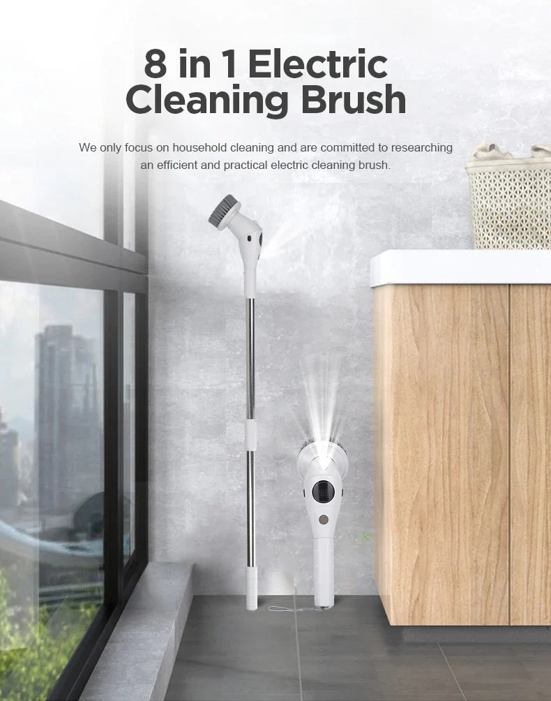 8 in 1 Multifunctional Electric Cleaning Brush – Rotatable LED Night Light Bathroom & Kitchen Household Scrubber