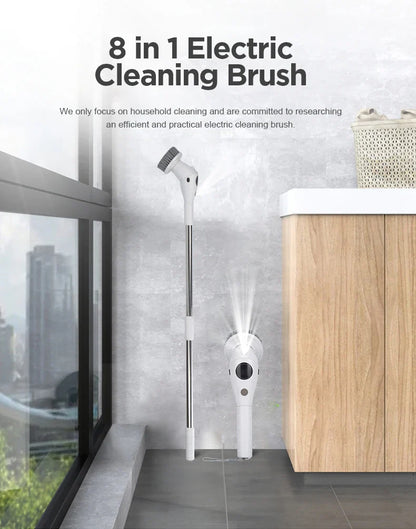 8 in 1 Multifunctional Electric Cleaning Brush – Rotatable LED Night Light Bathroom & Kitchen Household Scrubber
