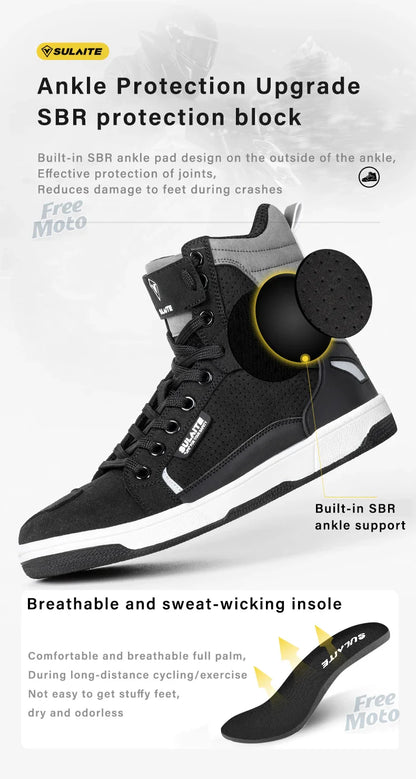 Men’s Motorcycle Boots - Breathable Anti-Fall, Road Racing Rider Shoes with Gear Shift Rubber Sole, Reflective Motorbike Boots
