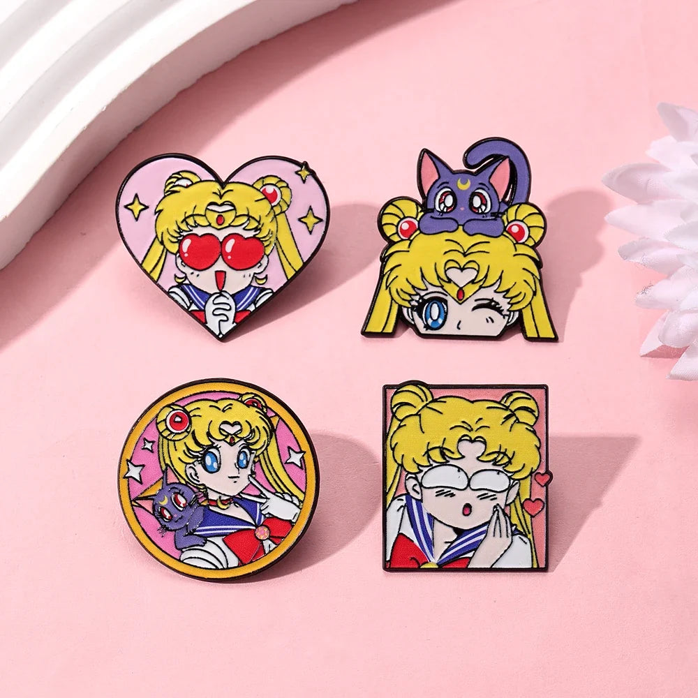 Sailor Moon Heart Enamel Pins - Cartoon Metal Brooch Badges for Backpacks & Clothing