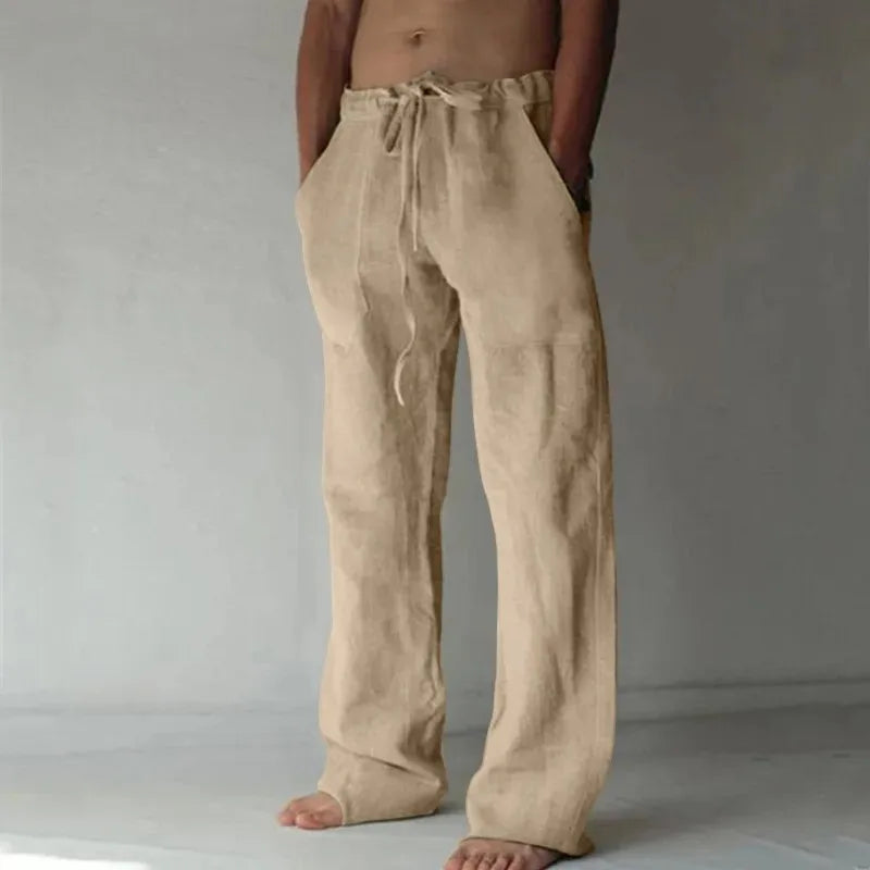 Men’s Cotton Linen Casual Pants – Breathable Summer Trousers with Elastic Waist, Solid Color Harajuku Style