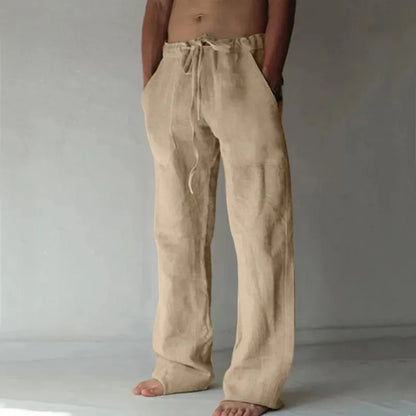 Men’s Cotton Linen Casual Pants – Breathable Summer Trousers with Elastic Waist, Solid Color Harajuku Style