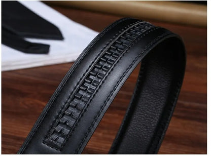Men's Ratchet Leather Belt – Adjustable Strap with Free Buckle Replacement for Cowboy Style