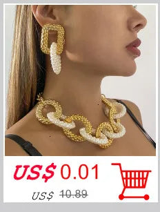 Exaggerated Chunky Metal Wire Choker Necklace – Gold Punk Collar, Wide Smooth Chain, Steampunk Jewelry for Women