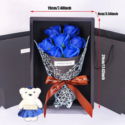 Handmade 7 Rose Soap Bouquet with Little Bear Gift Box – Creative Valentine’s, Mother’s Day & Birthday Flower Gift