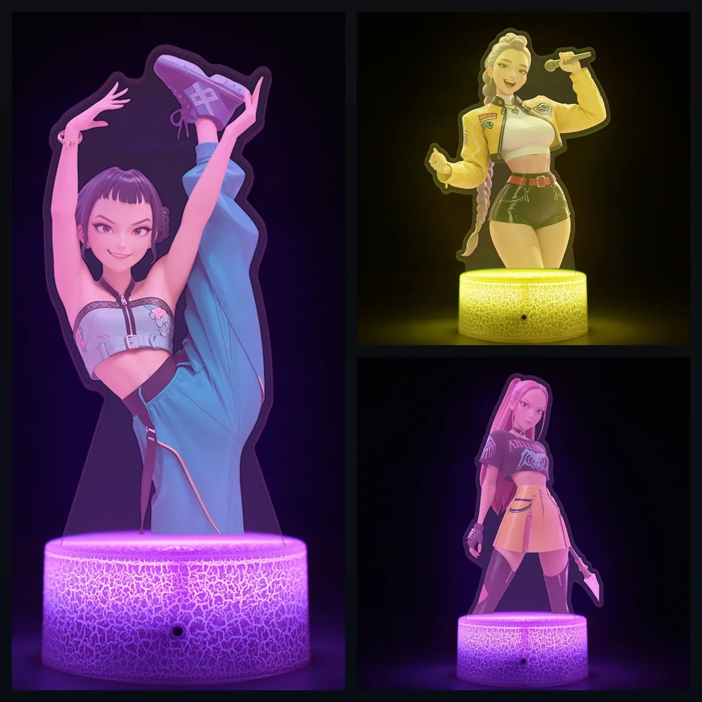 K-Pop Demon Hunters LED Night Light – Zoe, Mira, Rumi, Saja 16-Color Remote Control