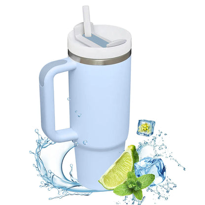 1200ml Insulated Stainless Steel Tumbler with Handle – Portable Thermal Mug for Hot & Cold Coffee with Straw