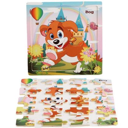 20PCS Wooden 3D Cartoon Animal & Vehicle Puzzle – Montessori Educational Jigsaw Toys for Kids Ages 1–3