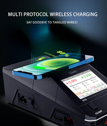 ToolkitRC Q6AC Charger AC 400W/DC 1000W 4-Channel with 65W USB & 15W Wireless Charging for LiPo NiMH PB Batteries