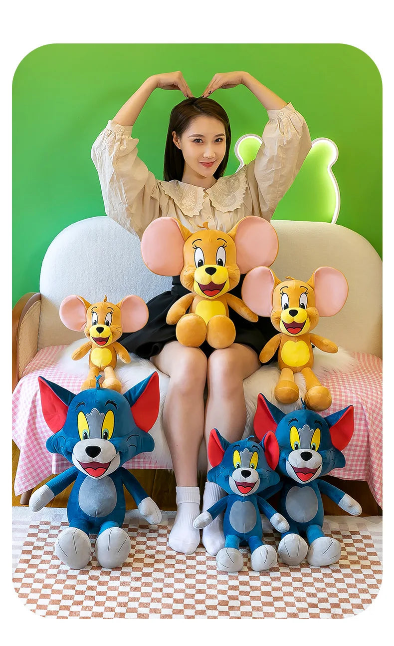 35/45/65cm Cute Cat & Mouse Plush Doll — Large Tom & Jerry Cartoon Stuffed Toy, Children's Soothing Companion Gift