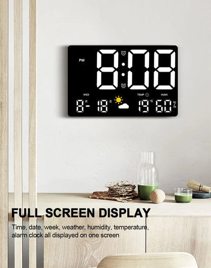 High-Definition Large-Screen Digital Wall Clock – Multi-Function Weather Clock with Temperature, Humidity Display & Color Alarm