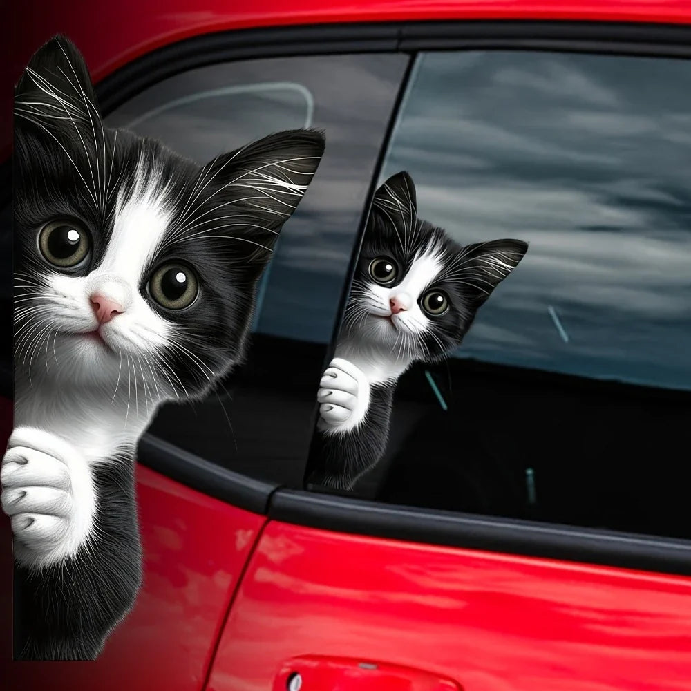 Peeking Cat Car Stickers - Waterproof Cartoon Vinyl Decals for Windows, Motorcycles & Vehicles