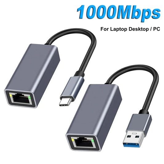USB Type-C Ethernet Adapter — 1000Mbps USB 3.0 RJ45 Network Card for MacBook, PC & Android