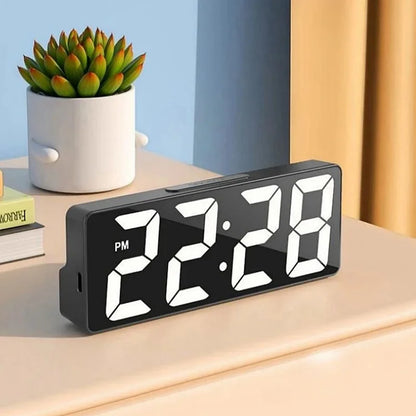 Voice Control Digital Alarm Clock, Temperature & Date Display, 2 Alarms, Snooze, Night Mode, 12/24H USB Plug-in LED Table Clock