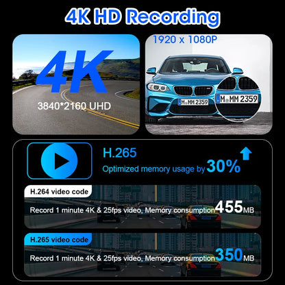 11.26" 4K Car DVR Dash Cam — Wireless CarPlay & Android Auto, Dual Lens Video Recorder with AI Screen, GPS Navigation, HD Dashboard Monitor
