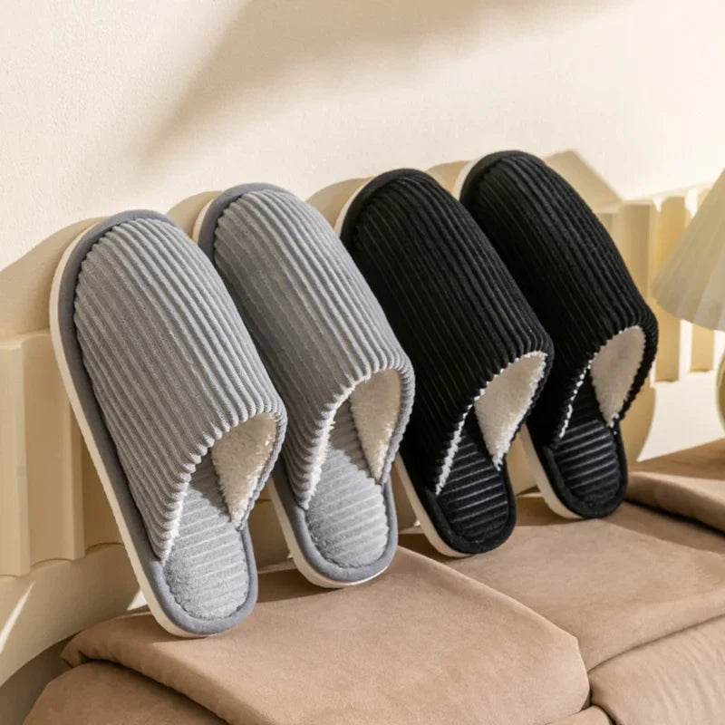Men’s Winter Plush Slippers – Soft Non-Slip Indoor Shoes with Flat Heel, Comfortable Bedroom Slippers for Autumn & Home Use