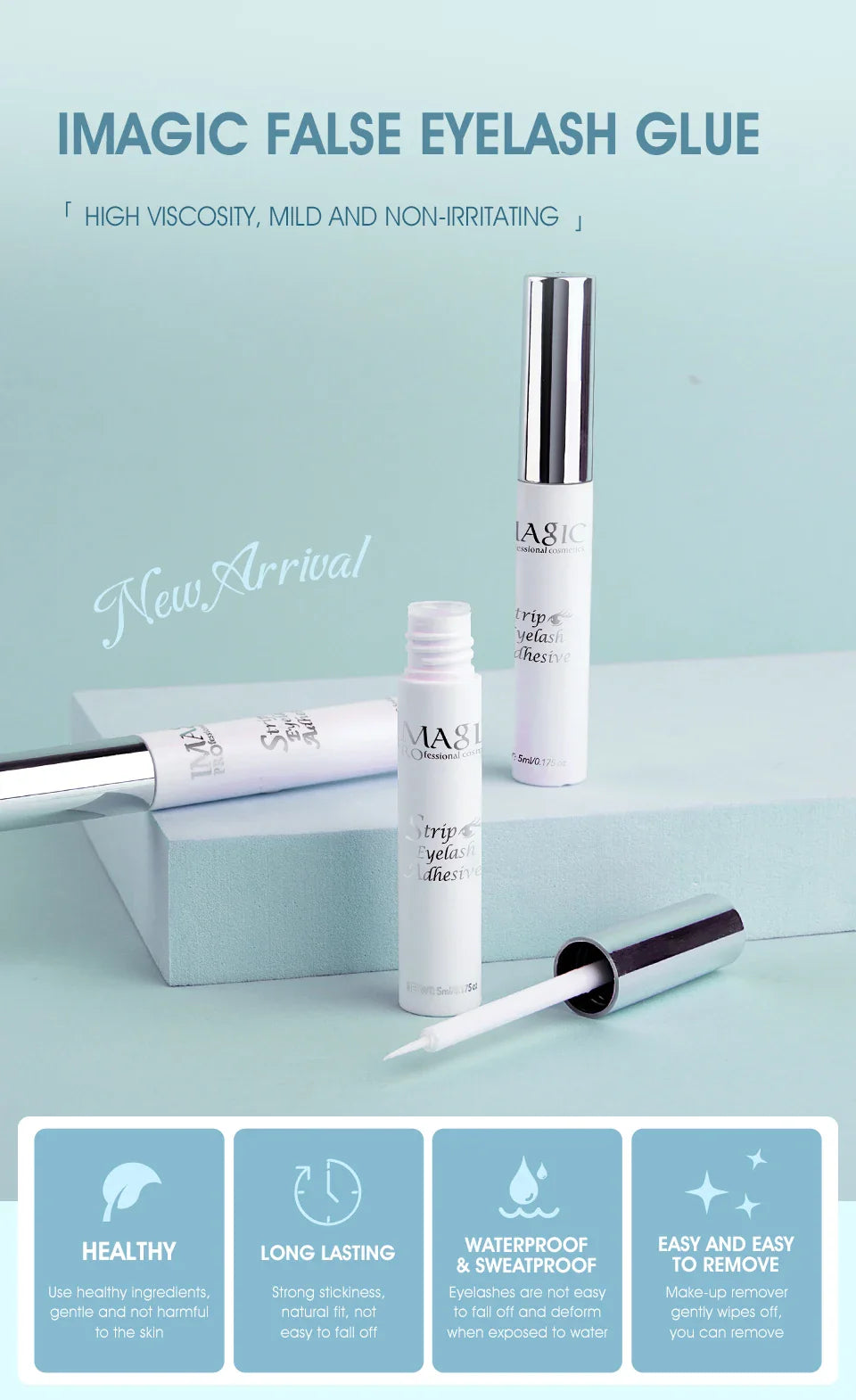 IMAGIC 5ml False Eyelash Extension Glue — Waterproof, Fast-Dry, Long-Lasting Transparent Eyelash Primer Tool with No Irritation