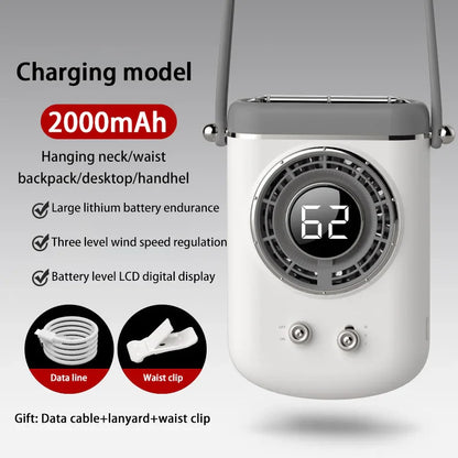 Neck Hanging Portable Fan – Silent Mini Cooling Fan with Strong Wind, USB Rechargeable, Outdoor & Desktop Use