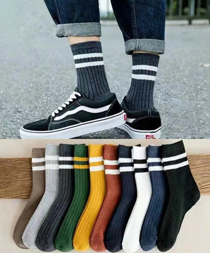 5/10 Pairs Striped Harajuku Retro Socks - Casual, Breathable Cotton Socks for Men & Women