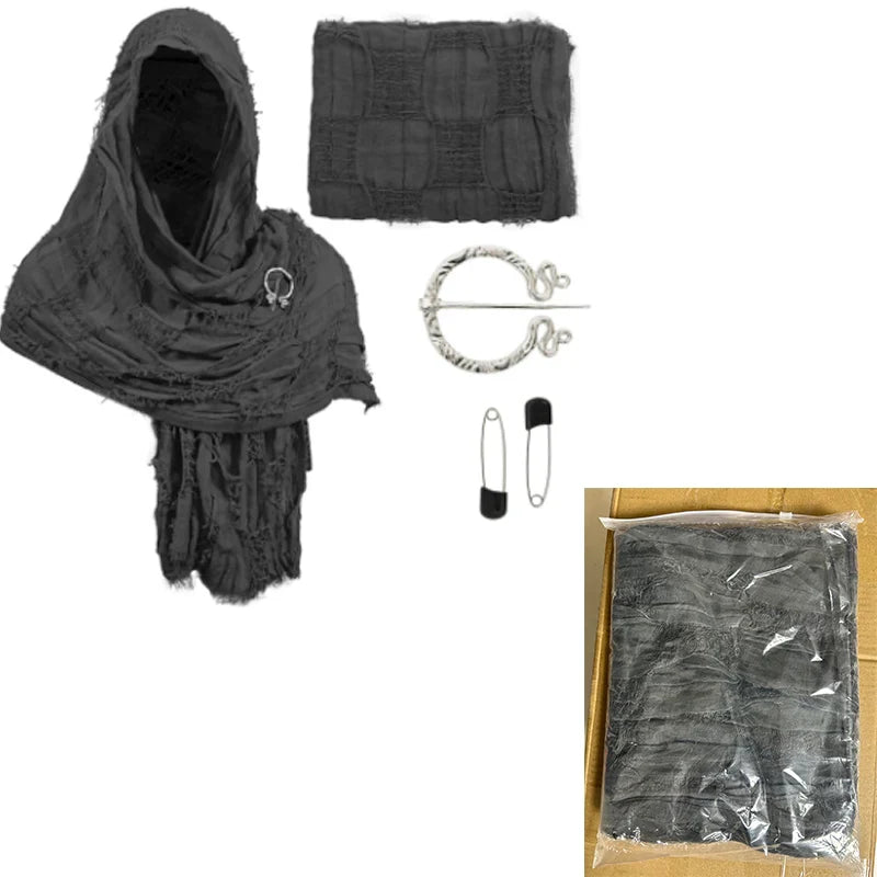 Medieval Renaissance Hooded Cloak – Halloween Costume Cape Wrap with Brooch, Cowl Scarf for Rogue Cosplay
