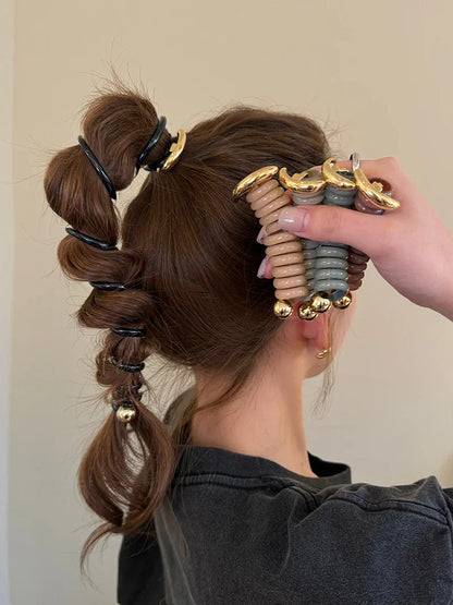 Japanese Fashion Spiral Hair Tie | Metal TPU Hair Ties for Girls and Women | Hair Accessories