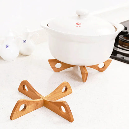 1-Piece Bamboo Trivet Pot Stand - Heat-Resistant Wooden Dish Holder, Anti-Heat Pan Rack for Kitchen, Eco-Friendly Cross Bamboo Cup Coaster