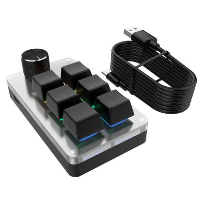 6-Key RGB Macro Programming Keyboard with Knob – Mini Mechanical Custom Gaming Keypad for Photoshop, Editing & Shortcuts