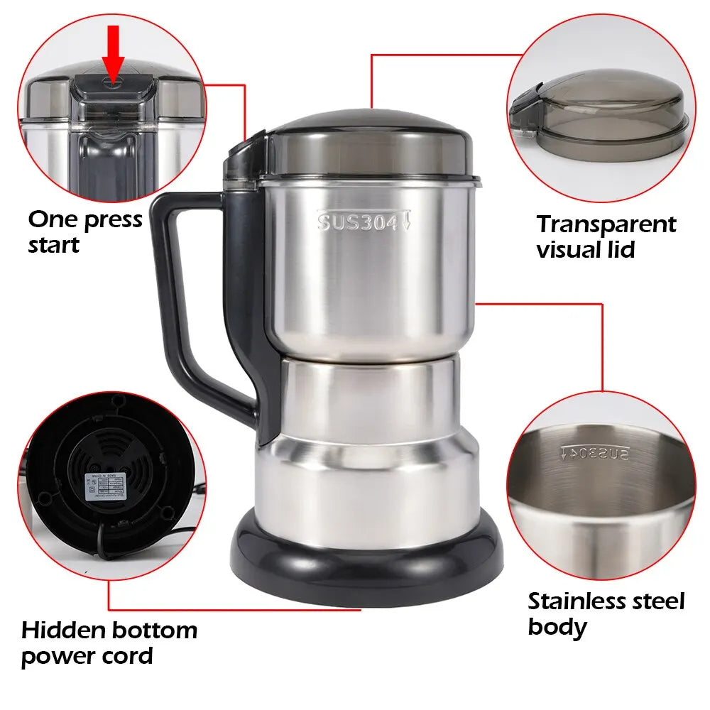 High Power Electric Coffee Grinder | Multifunctional Kitchen Machine for Cereal, Nuts, Beans, Spices, and Grains