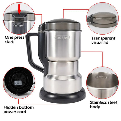 High Power Electric Coffee Grinder | Multifunctional Kitchen Machine for Cereal, Nuts, Beans, Spices, and Grains