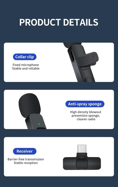 Basix Wireless Lavalier Microphone – Mini Windproof Audio Recorder with Replaceable Wool for iPhone 16, Vlog & YouTube Shooting