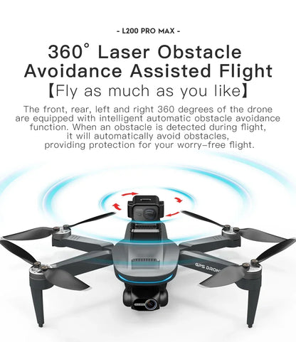 L200 PRO MAX Drone – GPS, Brushless Motor, 4K HD Camera, 2-Axis Gimbal, 360° Obstacle Avoidance FPV RC Quadcopter