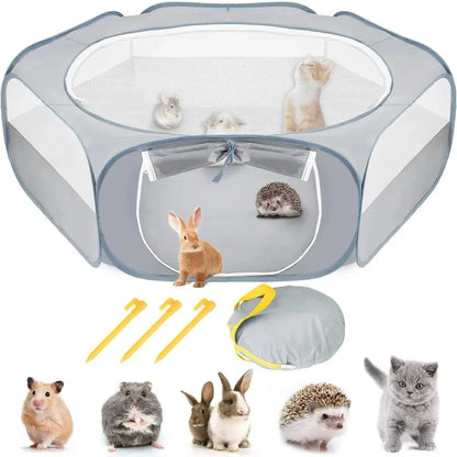 Portable Small Animal Playpen - Foldable Pet Cage with Transparent Mesh for Cats & Chickens
