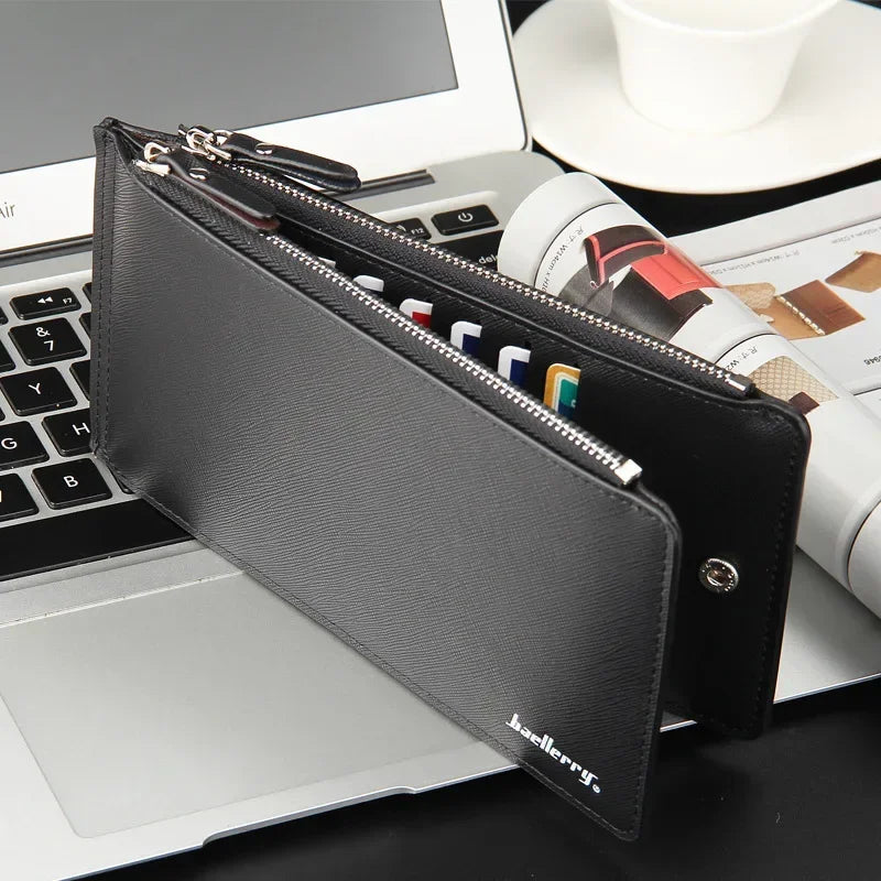 Large Capacity 16-Slot Leather Wallet for Men – Bifold Money Purse with Coin Pocket, Fashionable Brand