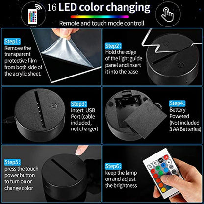 3D Illusion Stitch Night Light - Remote Control & Smart Touch Room Decor Lamp, Perfect for Birthdays, Valentine's Day, Christmas Gifts