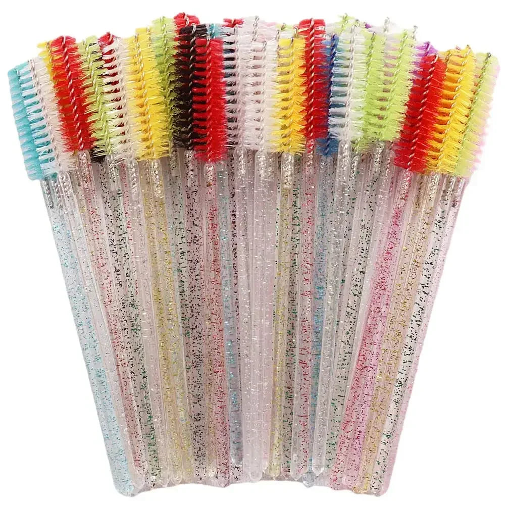 50-Pack Disposable Crystal Eyelash Brush Combs – Professional Eyelash Extension Mascara Wands for Makeup and Beauty Tools