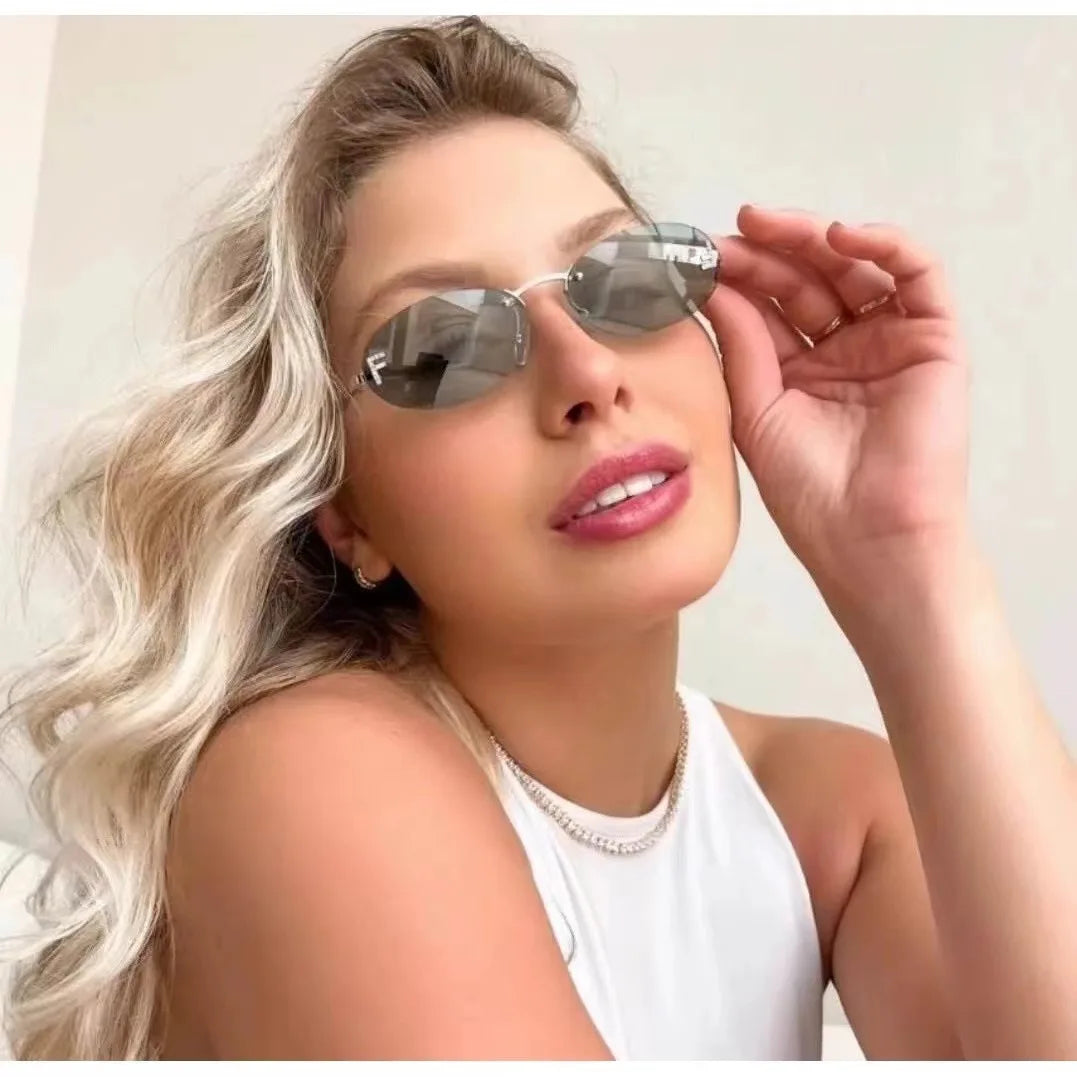 European & American Fashion Frameless Metal Sunglasses – Trendy Luxury UV Protection Eyewear