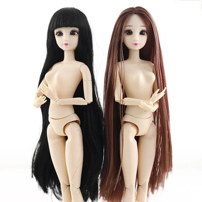 30cm Fashion Doll – 1/6 BJD Body with 3D Eyes, Long Wig, Princess Makeup DIY Toy for Girls