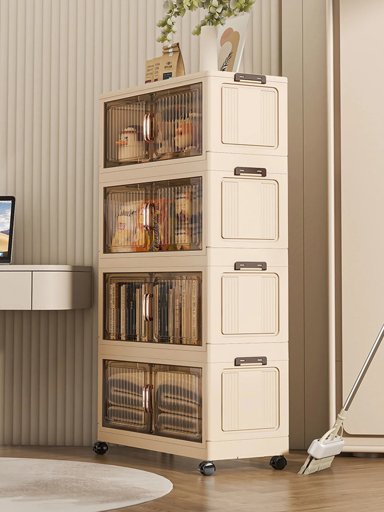 Installation-Free Foldable Storage Cabinet – Plastic Organizer for Kids’ Clothes & Snacks