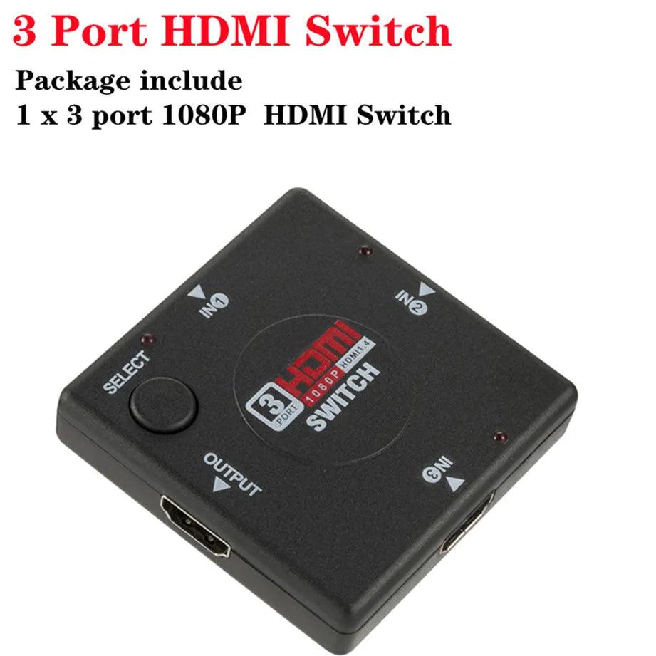 3x1 HDMI Switch 4K/1080P – 3 Input 1 Output Video Splitter Adapter Hub for Xbox, PS4, PC, Laptop & HDTV