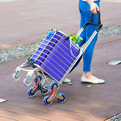 Aluminum Alloy Folding Grocery Cart – Portable Lightweight Shopping Trolley with Step Climbing for Supermarket & Food