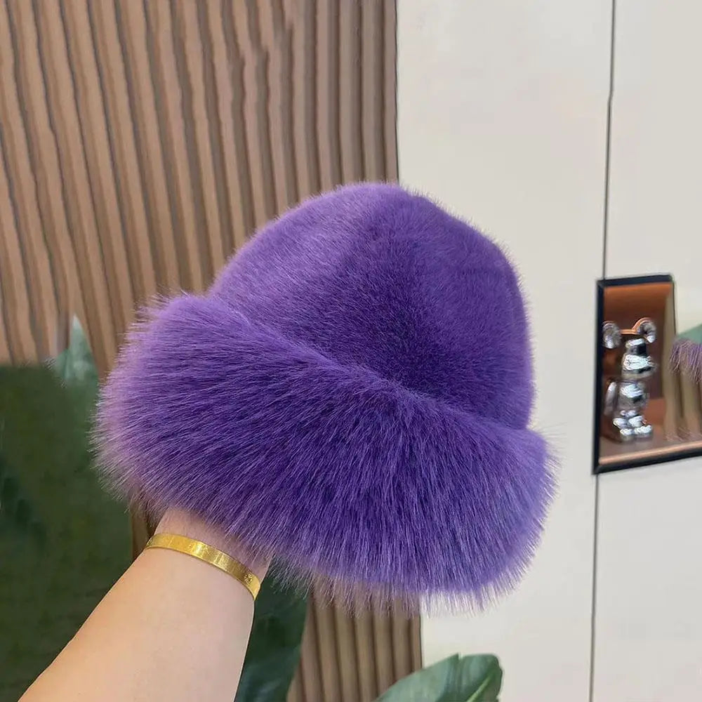 Women’s Winter Fluffy Fur Hat – Thick Warm Faux Fur Ski Cap, Russian Mink Fisherman Style, Windproof