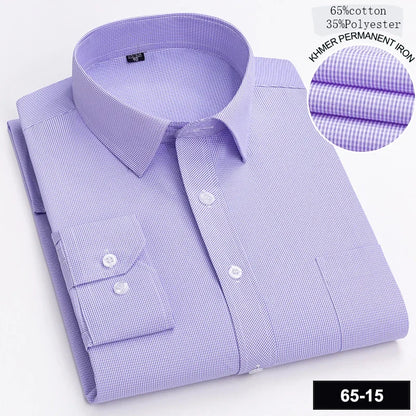 Men’s Slim Fit Long Sleeve Shirt - Formal Plaid Cotton Office Shirt with Single Pocket