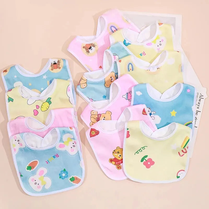 5PCS Baby Cartoon Snap Bibs - Super Soft Waterproof Crystal Velvet Newborn Feeding & Saliva Towels
