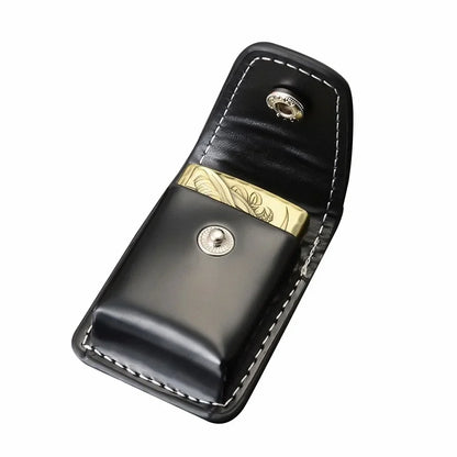 High Leather Cover Men's Box Holder – Windproof Zip Cigarette Lighter with Gift Bag, Small Box Case for Super Match