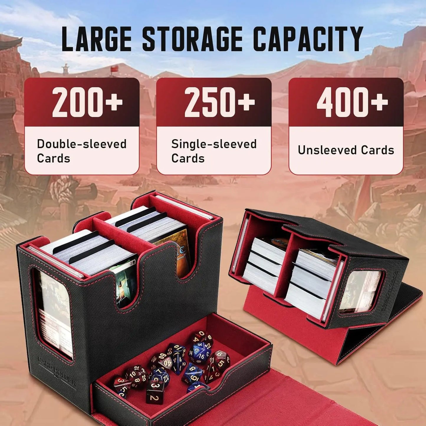 3-in-1 MTG Deck Box – Card Storage Case for 200+ Single-Sleeved TCG/CCG Cards with 4 Dividers & 2 Toploaders
