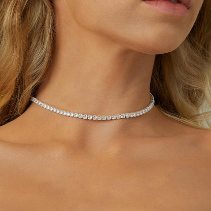 2mm Moissanite Tennis Necklace for Women – S925 Silver, 18K Gold Plated Adjustable Choker Wedding Jewelry