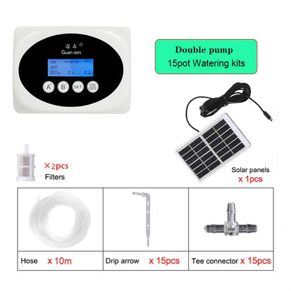 Solar Double Pump Automatic Drip Irrigation System – Smart Watering Timer for Garden & Potted Plants