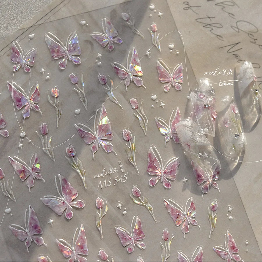 5D Glitter Butterfly Nail Sticker – Kawaii Aurora Nail Art Decal for DIY Manicure & Nail Decorations